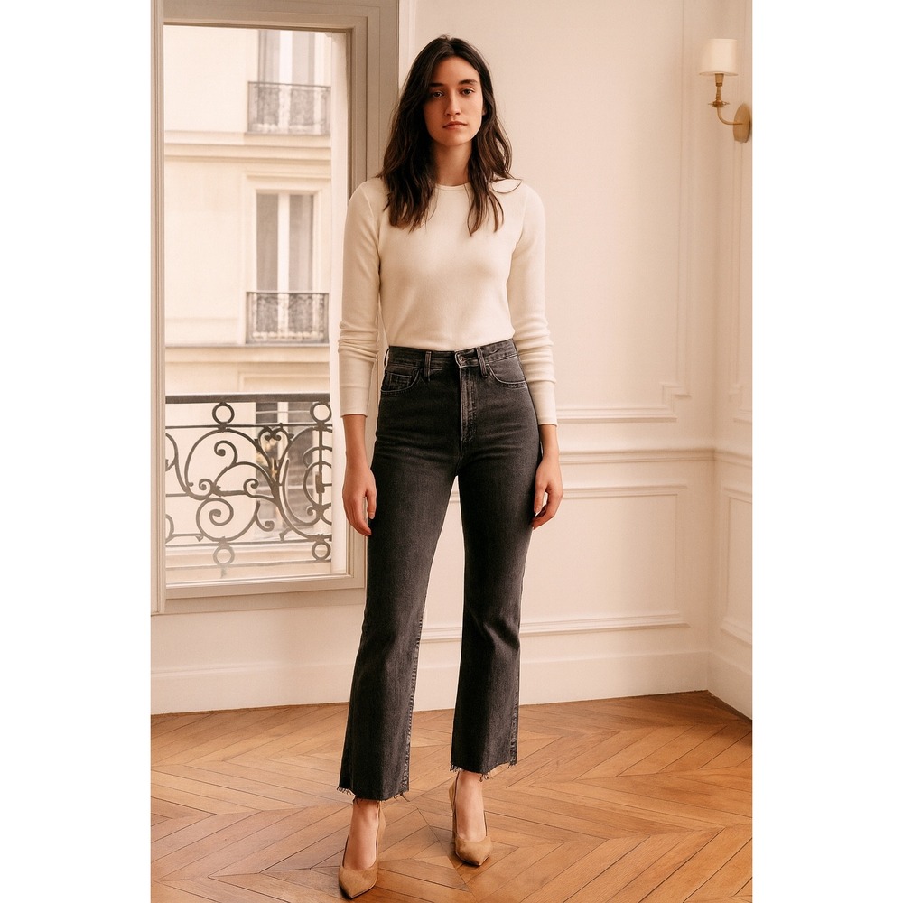 MOTHER The‎ Hustler Ankle Fray Gray Wash High Rise Cropped Bootcut Jeans Size 24